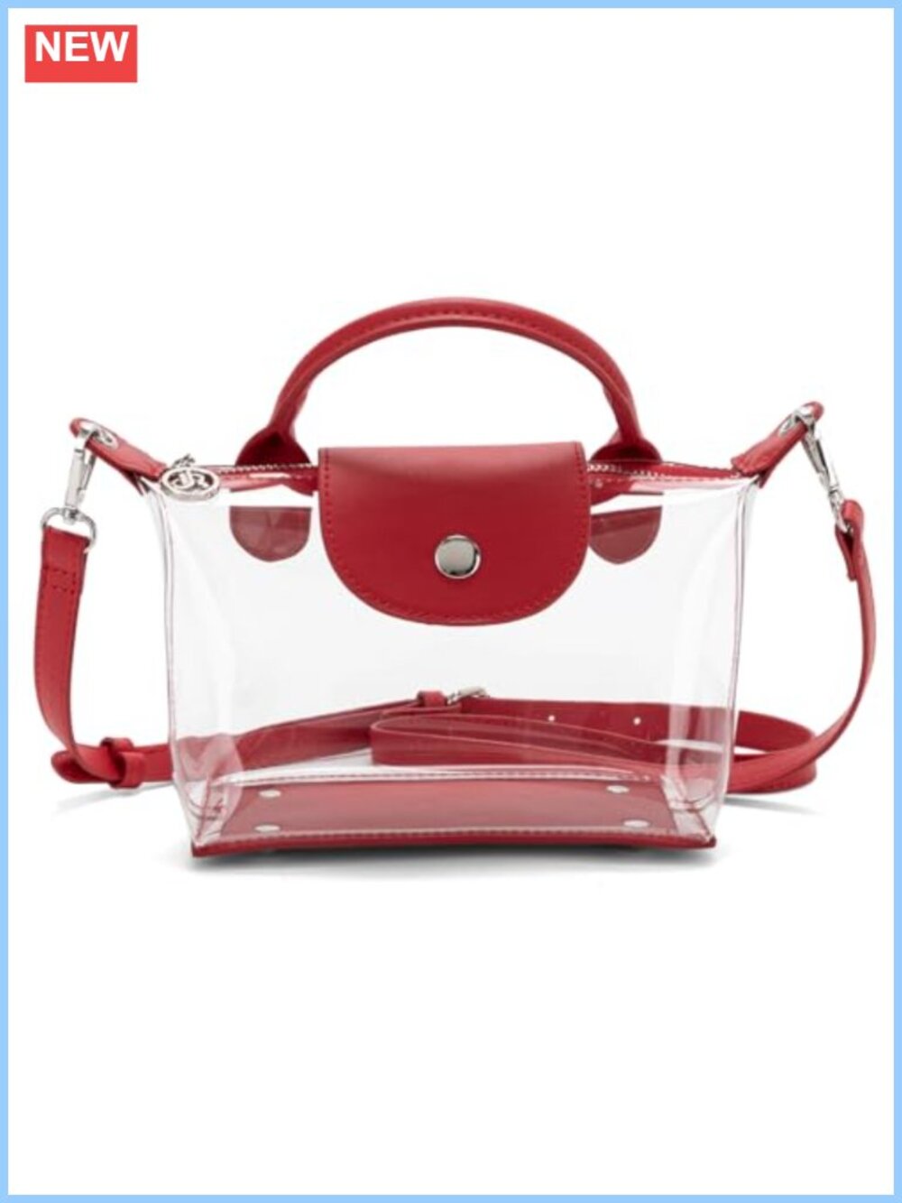 Clear Crossbody Bag Stadium Approved Vegan Leather Trim Adjustable Strap